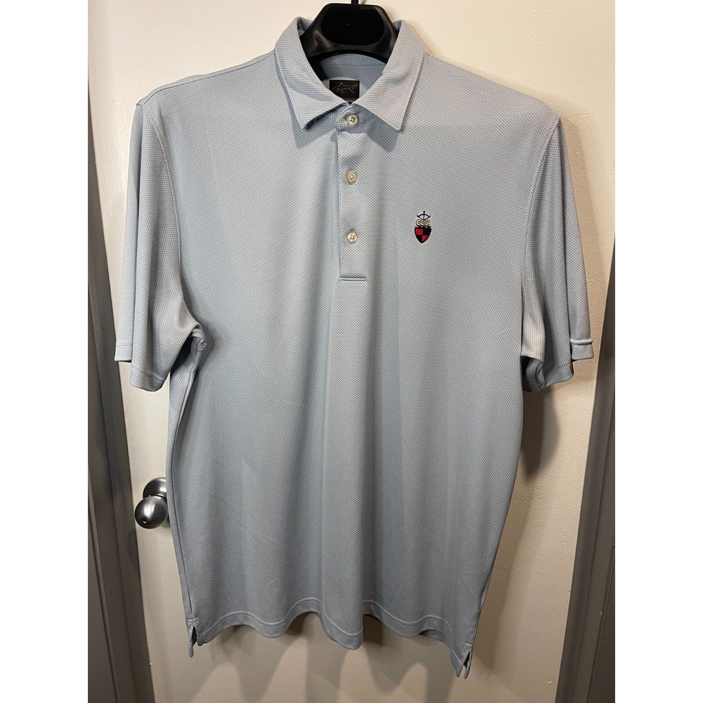 Greg Norman Play Dry Polo Shirt Mens XL Light Blue Short Sleeve Golf Crest Logo